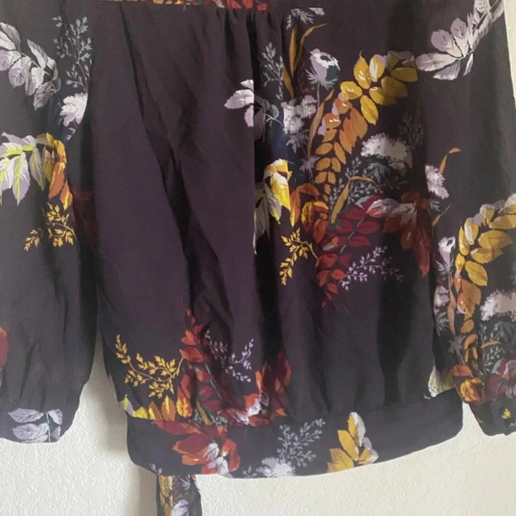 Madewelll Wrap Floral Cropped Boho Top Blooming Oasis Harvest Dark Eggplant XXS - Picture 9 of 9